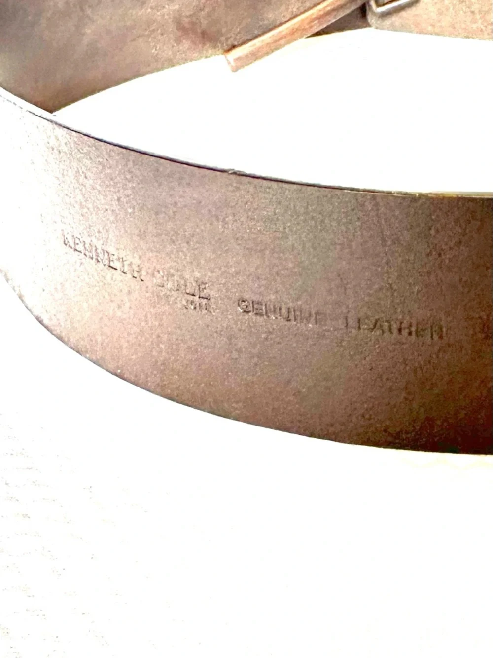 Kenneth Cole Wide Modeled Brown Leather Belt Minimalist Buckle Festival